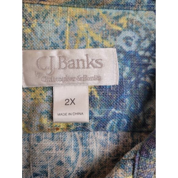 CJ Banks Blue Floral Linen Blend Button Up Top Cottage Core Vest Womens 2X - Picture 5 of 11